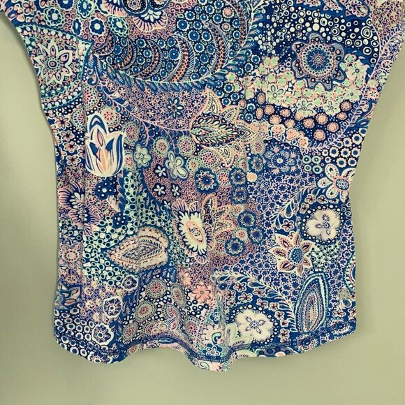 T by Talbots floral paisley crop cap sleeve wide crewneck lightweight knit top - Picture 5 of 11